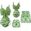 Leaf Print Swimwear Family Matching Outfits Look Mother Daughter Bikini Swimsuits Mommy and Me Clothes Dad Son Swimming Trunks 3