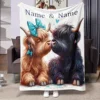 Customized name highland cow blanket personalized text, comfortable flannel blanket suitable for all seasons