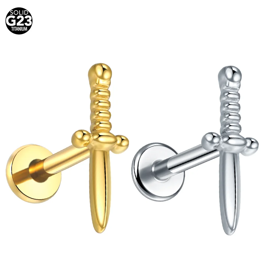 

Серьга-гвоздик из титана в форме кинжала, ювелирное изделие для пирсинга с внутренней резьбой на внутренней хрящевой основе, ячейка завитка и козелка ушной раковины, 16 г, 1/5 шт.