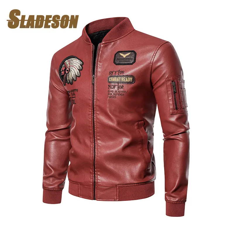 

2023 Autumn New Bike Leather Jacket Men Coat Winter Thin Wool Lining Motorcycle Jackets Windbreak Tribal Embroidery Jacket Male