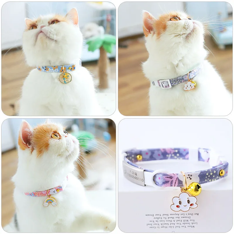 Cute Multicolor Cat Collar Pet Collar Kitten Dog Tie Regolabile Neck Strap Puppy Cat Collana Star Cat Con Collare A Campana