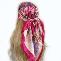 90*90cm Silk Scarf Scarftop Headwraps For Woman Fashion Four Seasons Hair Accessories Hijab Foulard Bandana Femme Headscarf 3