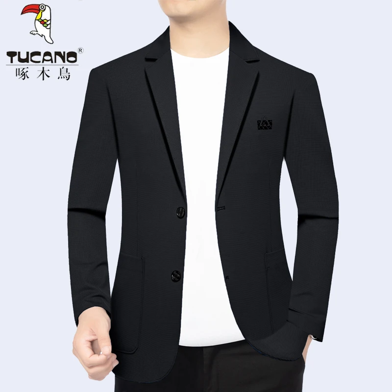 Woodpecker 용수철 남성용 얇은 싱글 웨스트 탑, 중년 슬림핏, 고급 자외선 차단 세트 아우터, 여름