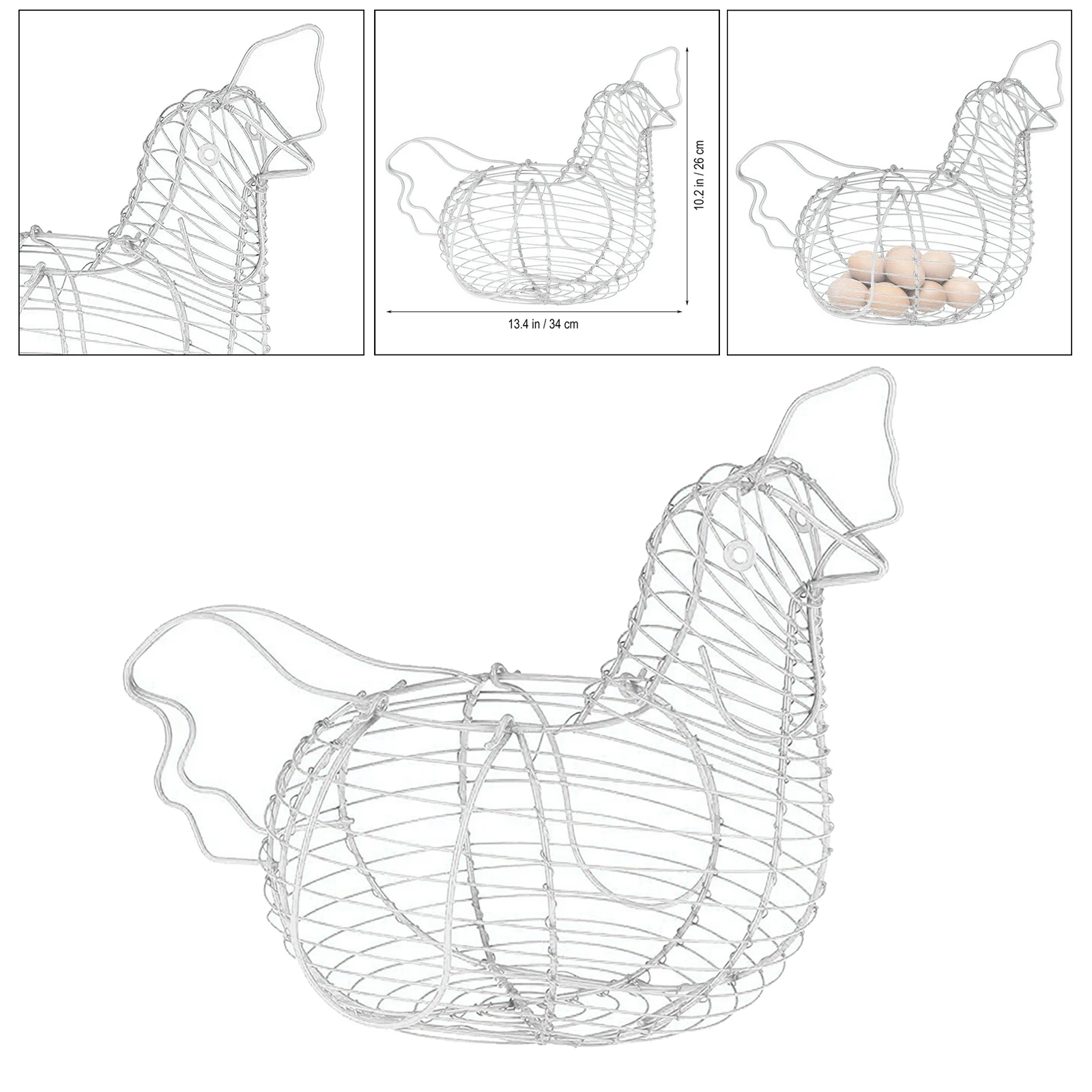 White Iron Art Eggs Storage Basket Chicken Shaped Egg Holder Household Vegetables Fruit Container Organizer Rack Basket 4