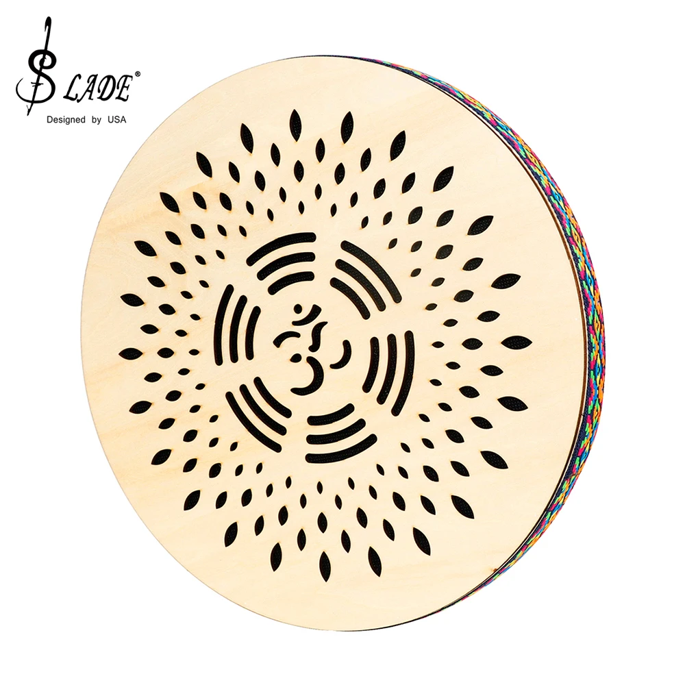 12 Inch solid wood stream drum hand carving rain falls pattern colorful woven trim sea wave sound percussion instrument