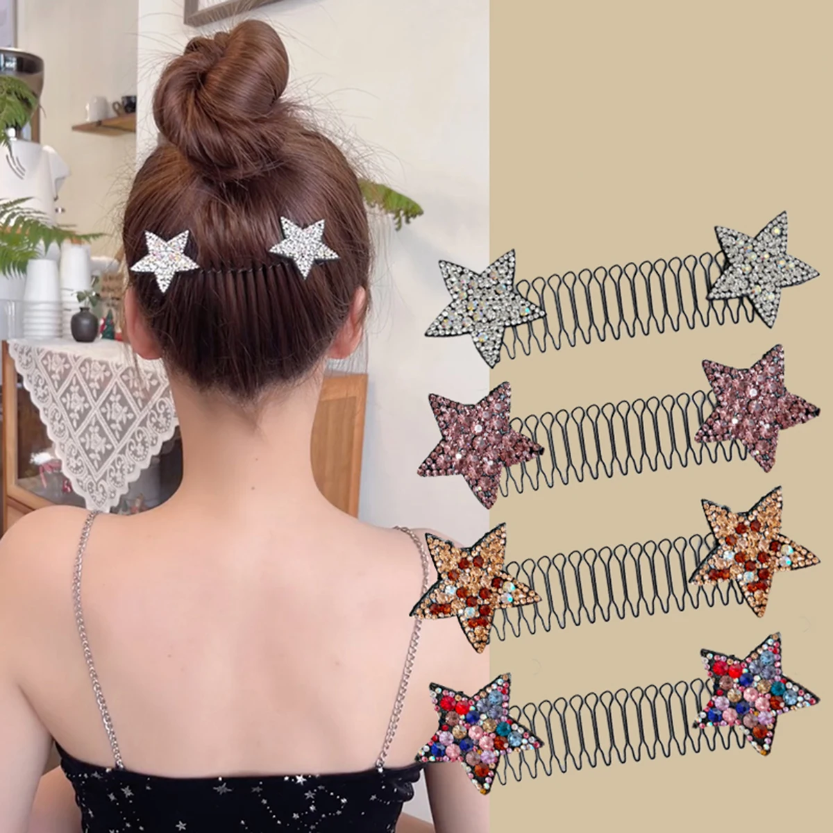 

New Cute Colorful Star Pull-out Stretch Metal Hair Comb For Girls Invisible Broken Hair Finish Headband Fashion Hair Accessories