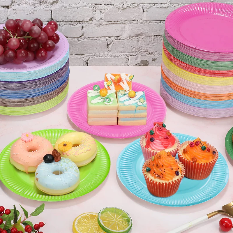 Solid Color Disposable Tableware Set Cake Paper Tray Cup Napkins