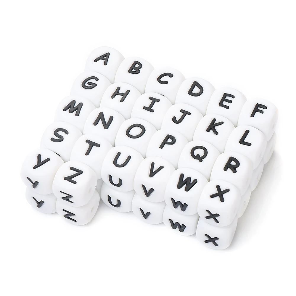 52Pcs 12mm  실리콘 편지 구슬 젖꼭지 편지 알파벳 구슬 씹는 젖니가 남 Teethers 간호 샤워 선물 BPA 무료