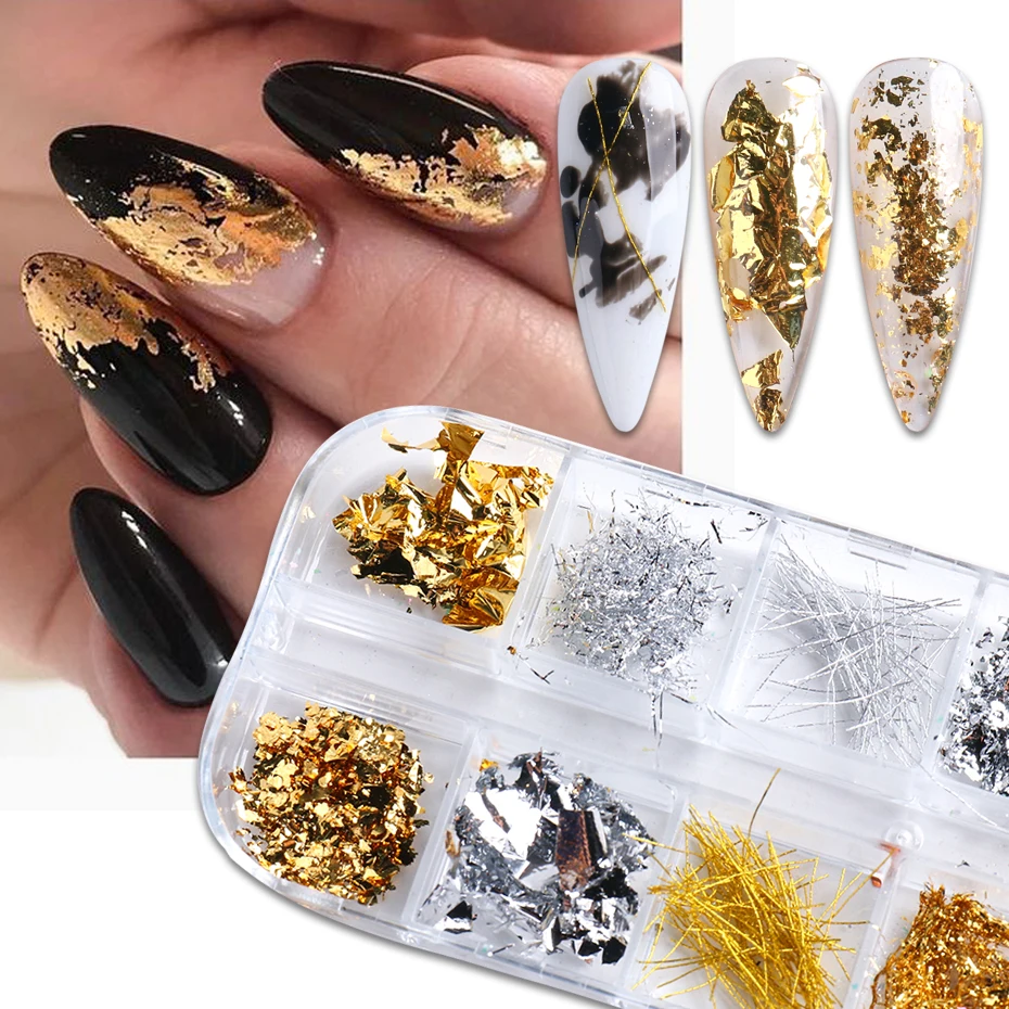 Nail Powder Nail Flakes Nail Glitter Nail Decoration Nail Decorations 12 Color Fire Opal Nail Powder Flakes Aurora Glitter Sequins For Nails Sparkly Gel Polish Sticker 3D Manicure Accessories BEOBR