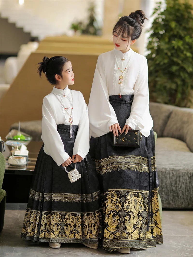 Original Hanfu Women's Ming style Chinese style horse face skirt parent-child set, daily traditional Chinese clothing ming dynasty hanfu women s winter horse face skirt dragon year new year greeting dress parent child ancient clothes