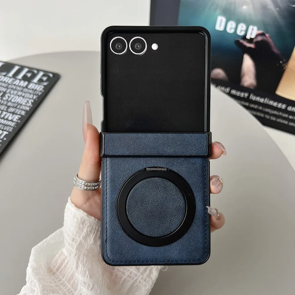 360° Rotating Magnetic Leather Case with Ring Stand and Shockproof Hinge Cover - Magsafe Charging Compatible