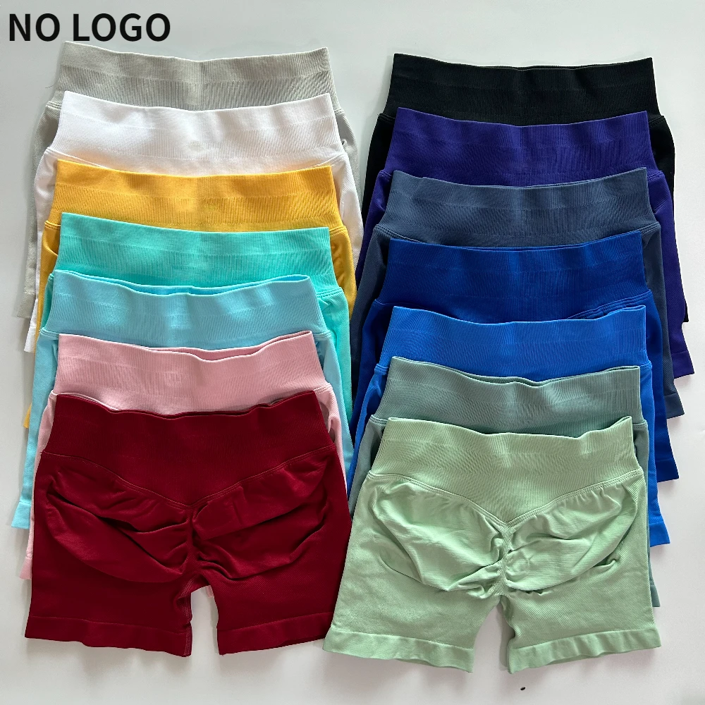 Sports Shorts No Logo Low Ribbed Band Yoga Seamless Scrunch Bum Workout Gym Booty Stretch Running Fitness Clothes