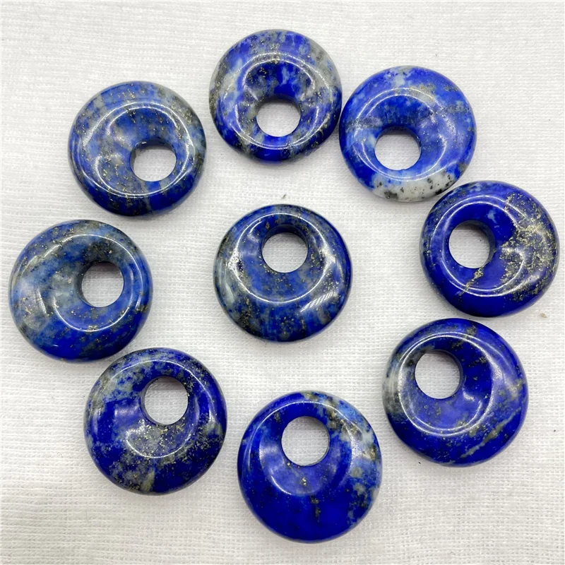 Natural Gem Stone Quartz Crystal Amethyst Lazuli 18mm Beads Donut Pendant Charm For Diy Jewelry Making Necklace Accessories 20pc 4