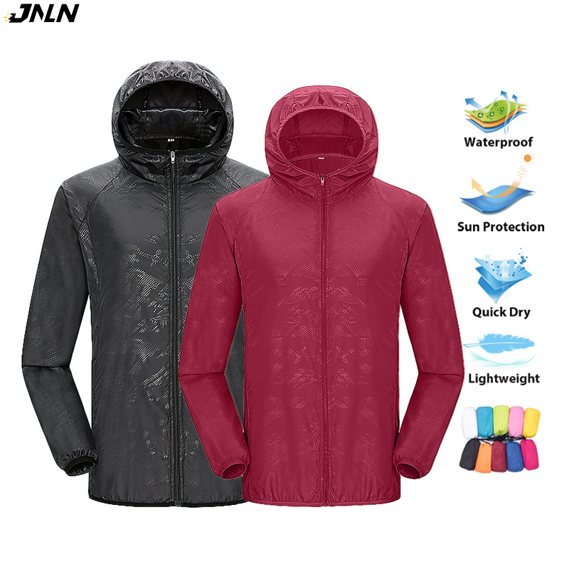 JNLN Men Women Hiking Jacket Unisex Waterproof Quick Dry Camping Windbreaker Outdoor Trekking Climbing Rain Coat Anti UV Clothes