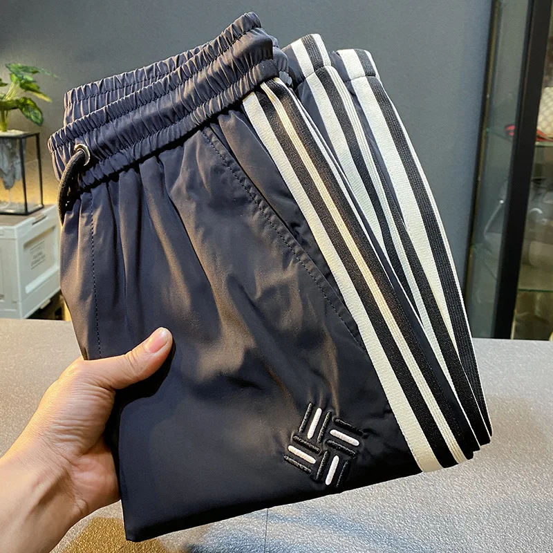 Summer Ultra-Thin Ice Silk Quick Drying Sports Running Fashion Cool Straight Leg With Simple Side Lines For Men  Casual Pants