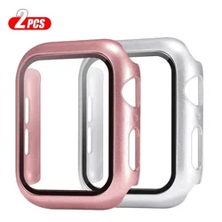 Premium Tempered Glass Screen Protector and Cover for Apple Watch - 2 - Piece Set (Silver Rose gold)