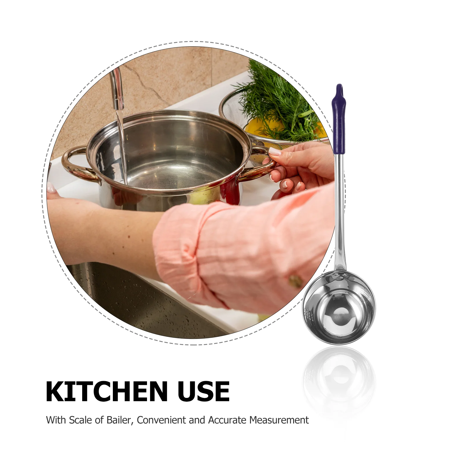 Stainless Steel Long Handle Water Ladle Water Scoop with Scale Large Capacity Dipper for Kitchen and Bath