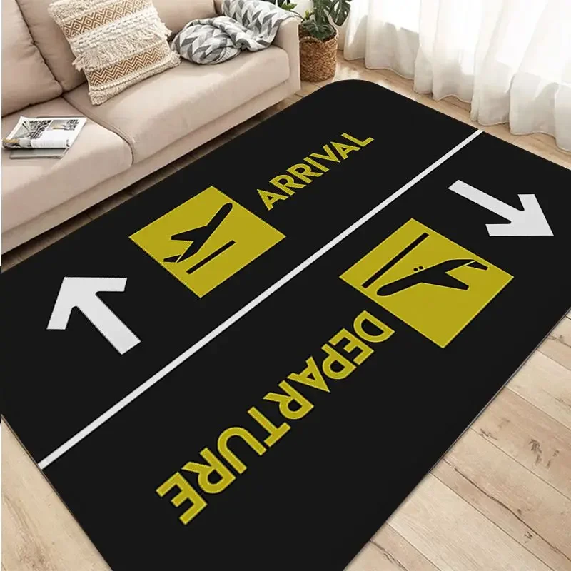 Arrivals Departures The Exit Airplane Airport Flight Washable Non-Slip Living Room Sofa Chairs Area Mat Kitchen Bedside Area Rug