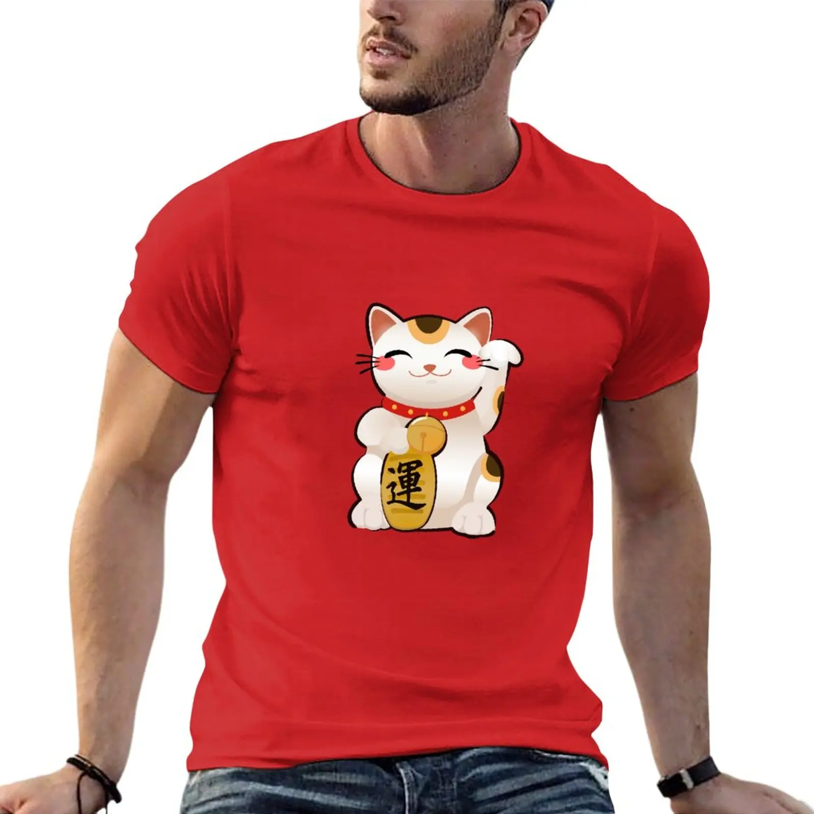 

New Cute Maneki Neko T-Shirt man clothes customized t shirts mens white t shirts