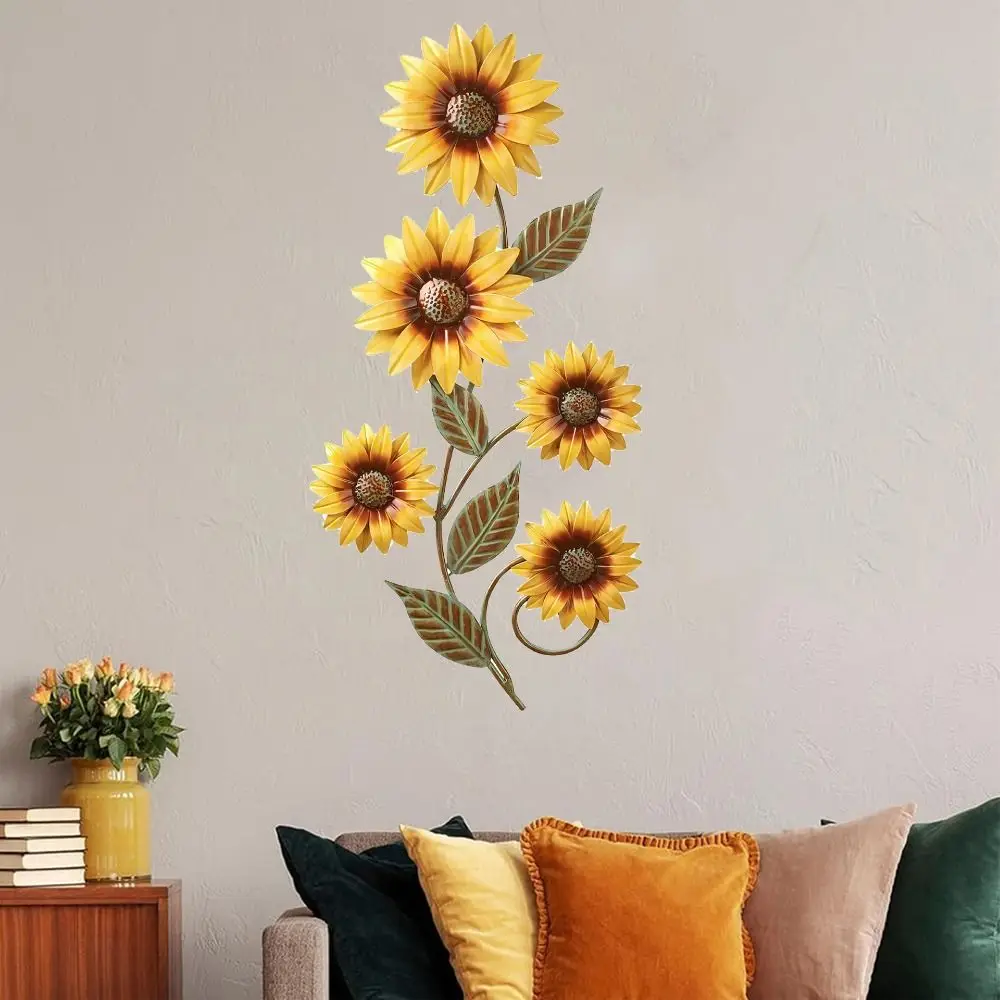 Description Picture 3 of itemGarden Decor Metal Sunflower Wall Decoration Creative Exquisite Flower Wall Hanging Simulated Art Background Pendant Door
