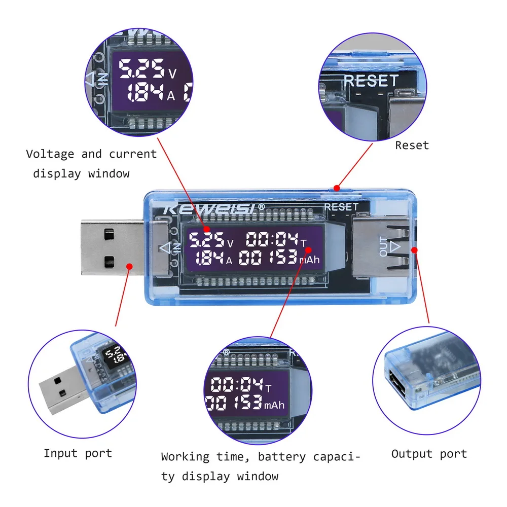USB 배터리 테스터 전압계 안전 충전기 용량 테스터, 전류 전압 닥터