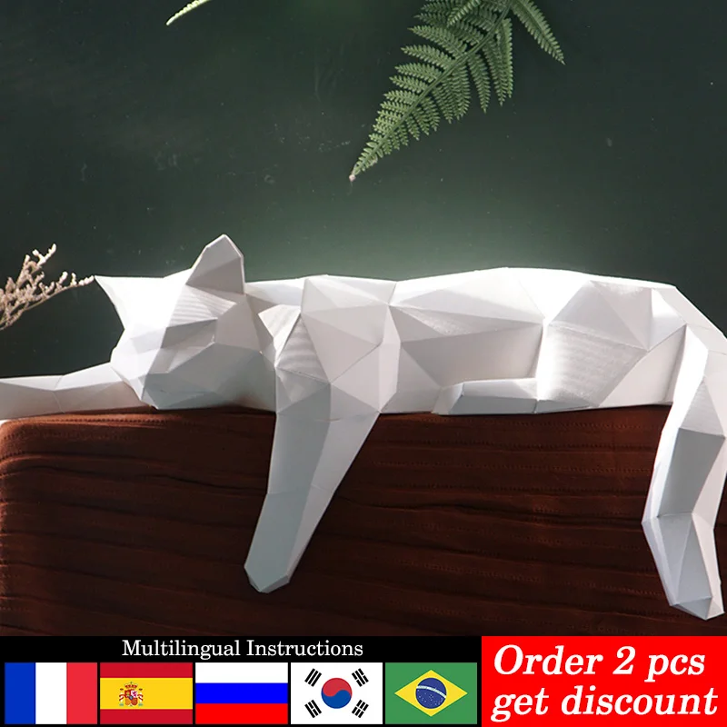 Cat Lying Down Animal Decor Home Origami Decoration Paper Model,3D Papercraft Art,Handmade DIY Teens Adult Craft RTY212