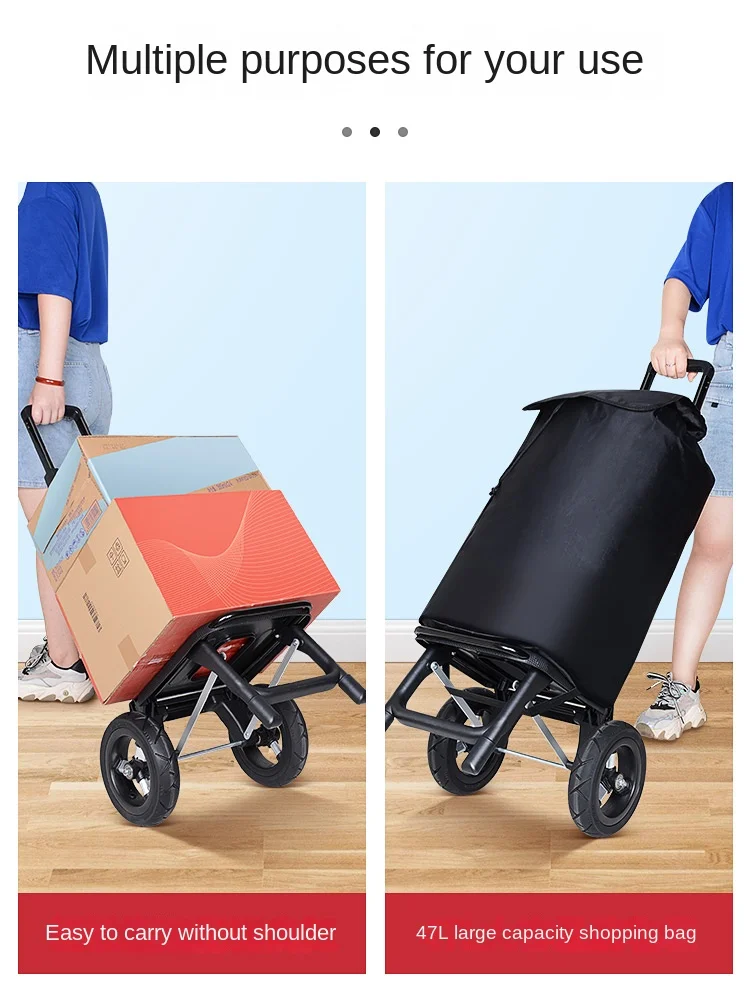 trailer folding small cart household shopping grocery small cart pulling goods pull rod for outdoor large wheeled handcart