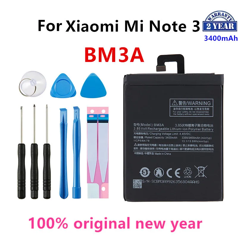 

100% Orginal BM3A 3400mAh Battery For Xiaomi Mi Note 3 Note3 High Quality Phone Replacement Batteries +Free Tools