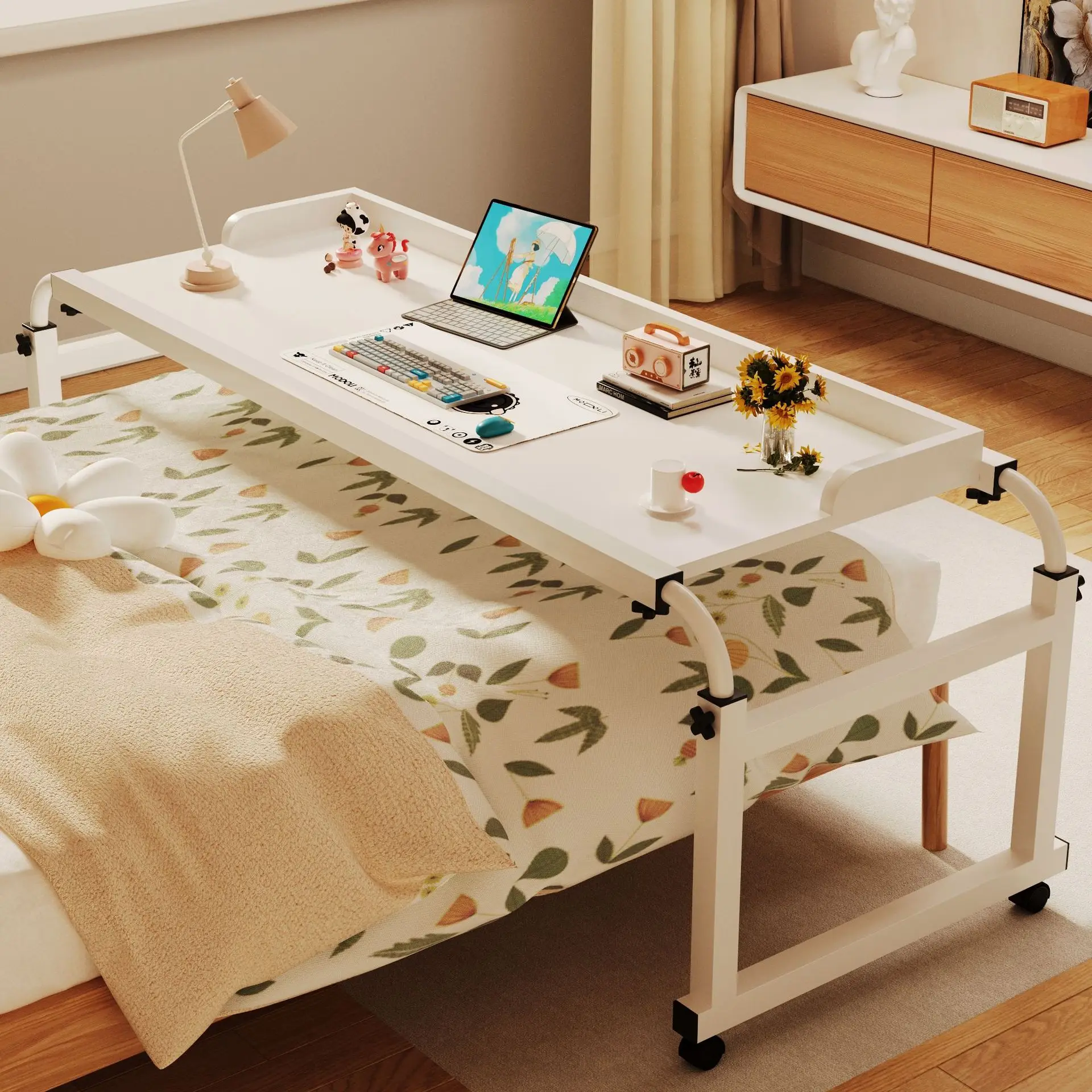 Laptop Bed Table Laptop Computer Adjustable Height and Length Living Room Bedroom Movable Desk Overbed Table