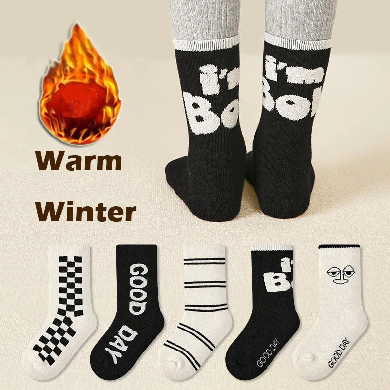 

Boys Girls Socks Winter Thicken Cotton Socks Calf Length Warm and Trendy Baby Infant Socks Cartoon Animals Bunny Pattern 5 Pairs