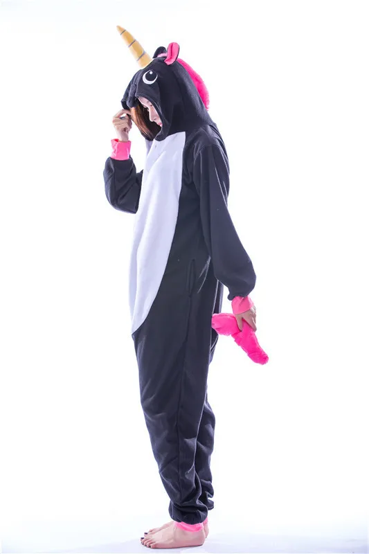 Kigurumi-Pijama de unicornio negro para hombre mujer, dormir Unisex, de gato de medianoche, mono de Animal