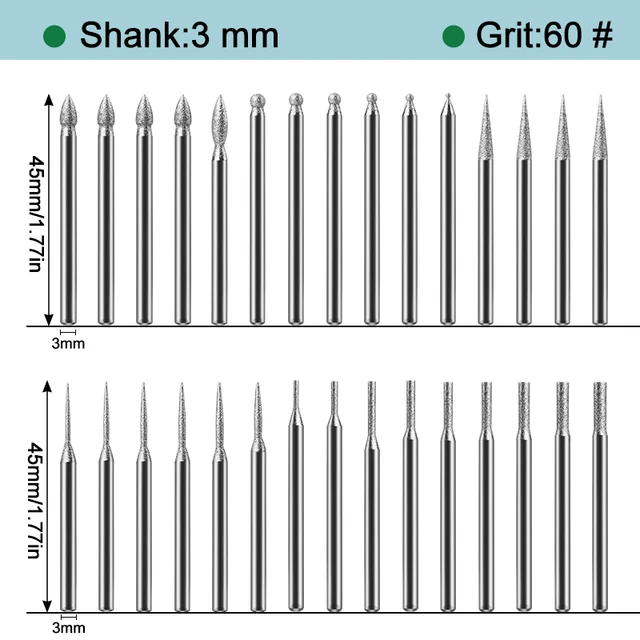 Diamond Burr Set,Hakkin 20Pcs Diamond Grinding Burr Stone Carving Bits with  1/8 Shank Rotary Tool Accessories 