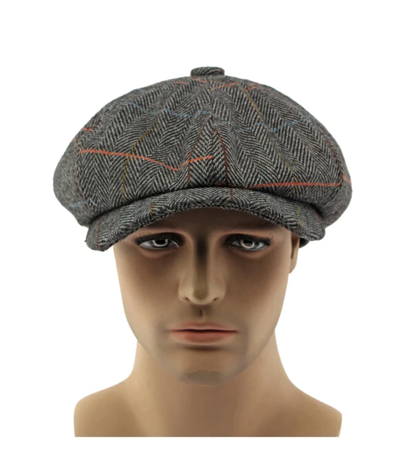 Britische Zeitungs jungen kappen Männer Retro achteckigen Hut Frauen Herbst Winter Detektiv Cabbie Baskenmütze Hut Fischgräten muster Tweed Fahrer flache Kappe – Detail 12