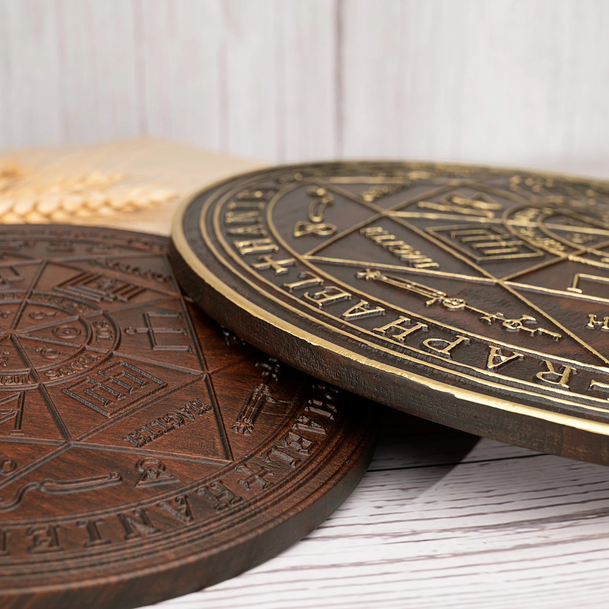Seven Archangels Saint Michael Seal Wood Carved Home Ornament, Protection Amulet, Hanging Plaque