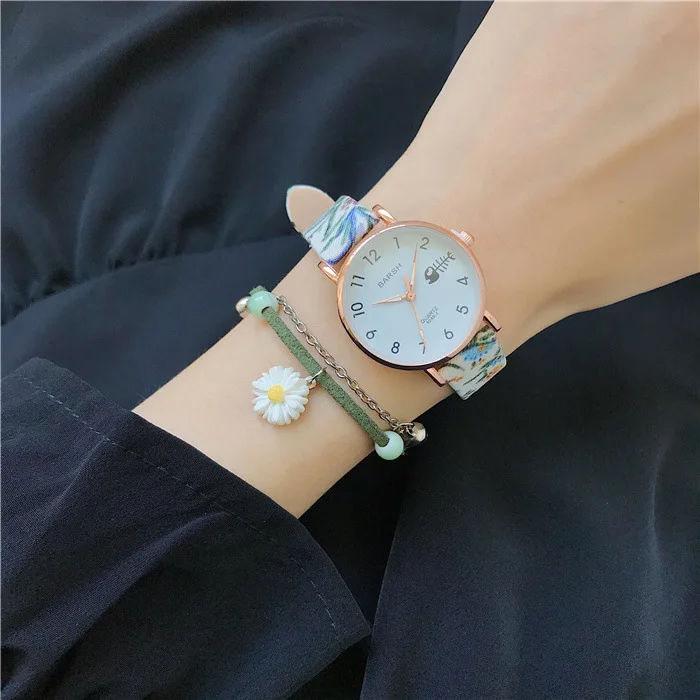 

Fashion Cartoon Numbers Dial Watch for Women Fabric Belt Bangle Bracelet Fashionable Waterproof Watches Clock for Holidays Gift