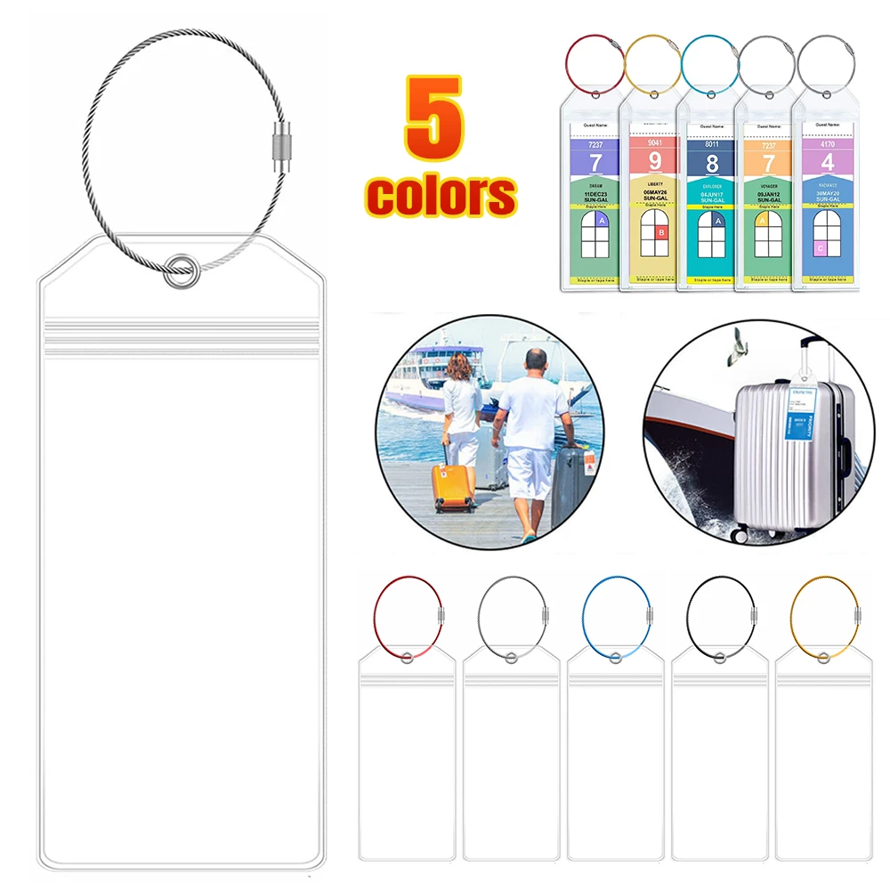 5PCS Cruise Ship Luggage Tags Holders Zip Pouch Keyring Steel Wire Cable