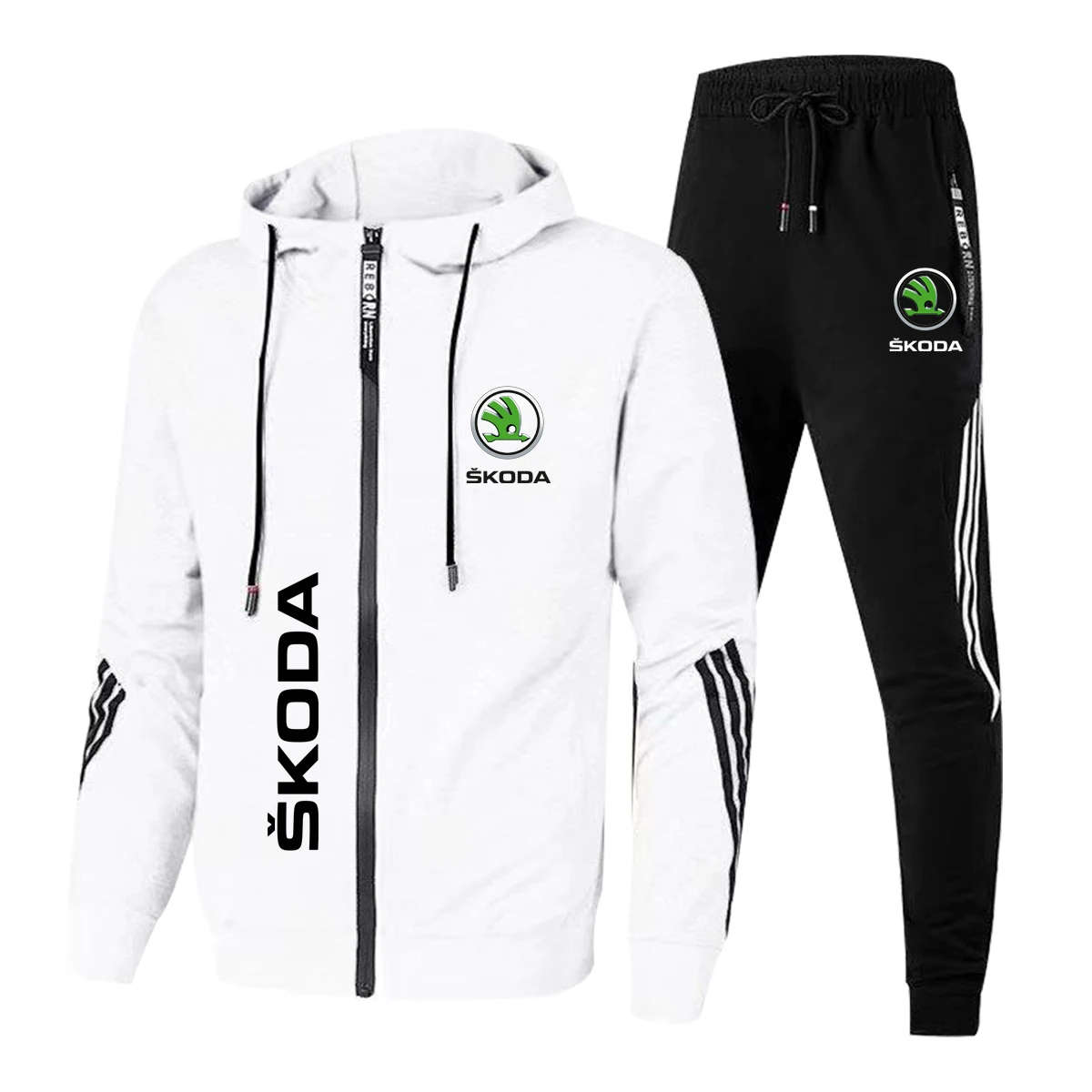 Fashion Tracksuit Men Spring Car Zipper Cardigan Jacket + Sweatpants Stripe Running Fitness Basketball Jogging 2 Piece Set