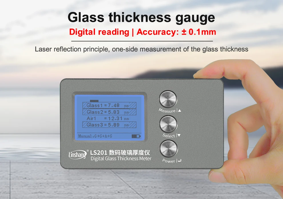 Glass Thickness Gauge Digital Laser Glass Thickness Meter Window Glazing Measuri