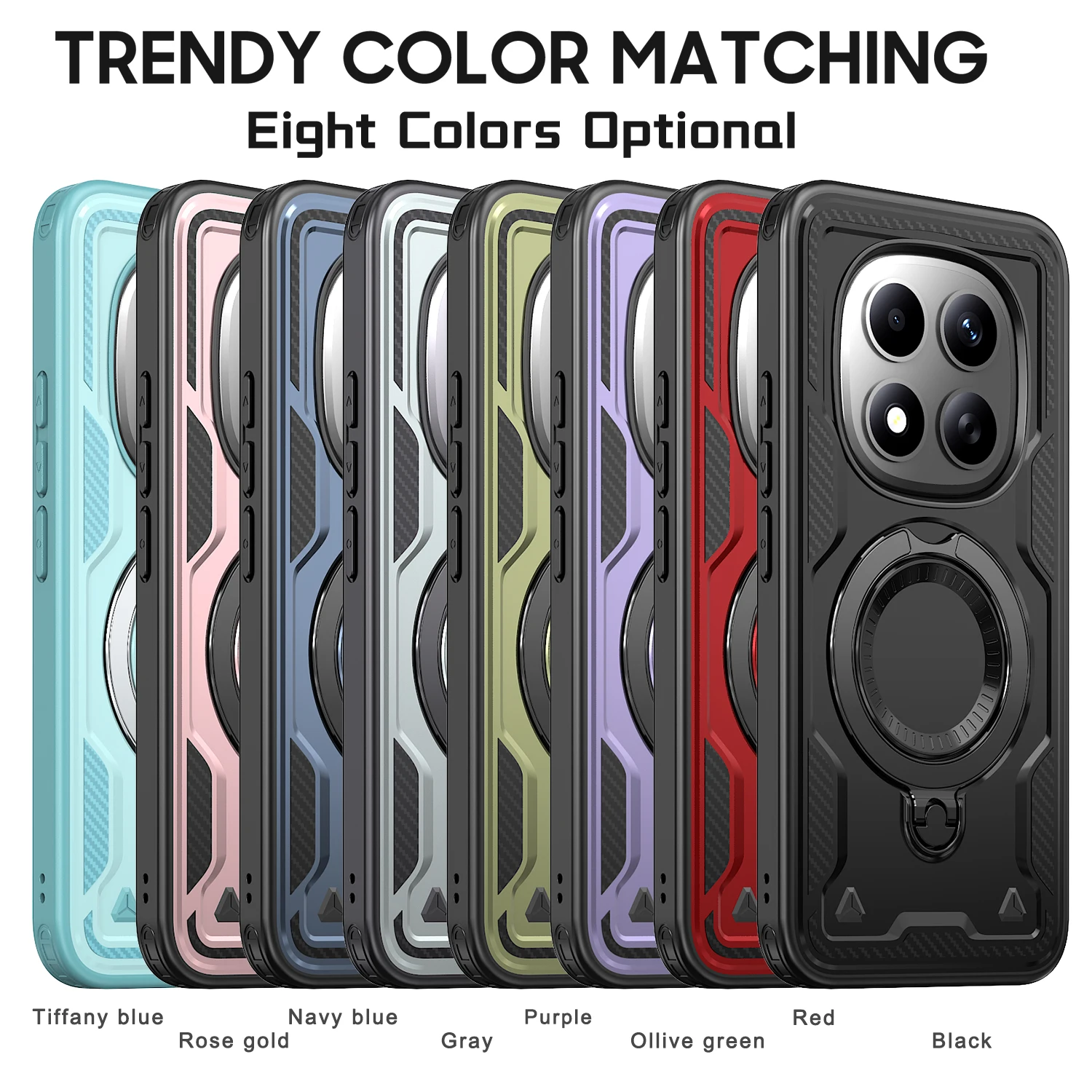 Military Drop-proof Hard PC+TPU Case with 360° Adjustable Ring Stand - Enhanced Protection Cover