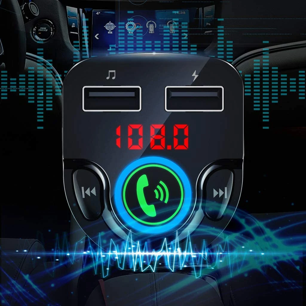 블루투스 자동차 키트, 자동차 FM 송신기, 블루투스 5.0 음악 오디오 플레이어, 무선 핸즈프리, 듀얼 USB 고속