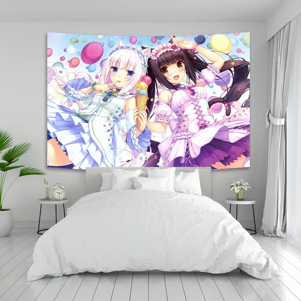 Anime Nekoparas Wall Tapestry Kawaii Background Cloth Wall Decoration Girls' Dormitory Pink Room Banner