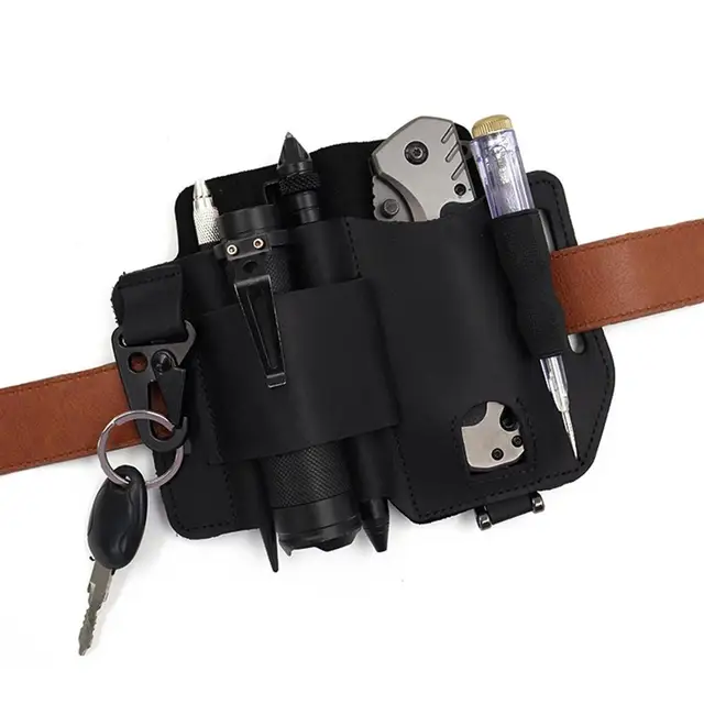 Funda De Cuero Para Multiherramienta EDC - Con Trabilla Para Cinturón, Cuero Genuino, Para Cuchillos, Linternas Y Bolígrafos