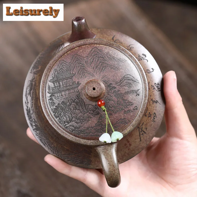 180ml Exquisite Yixing Purple Clay Teapots Handmade Curve Pot Raw Ore Wood-fired Porcelain Mud Kettle Zisha Tea Set Ornaments