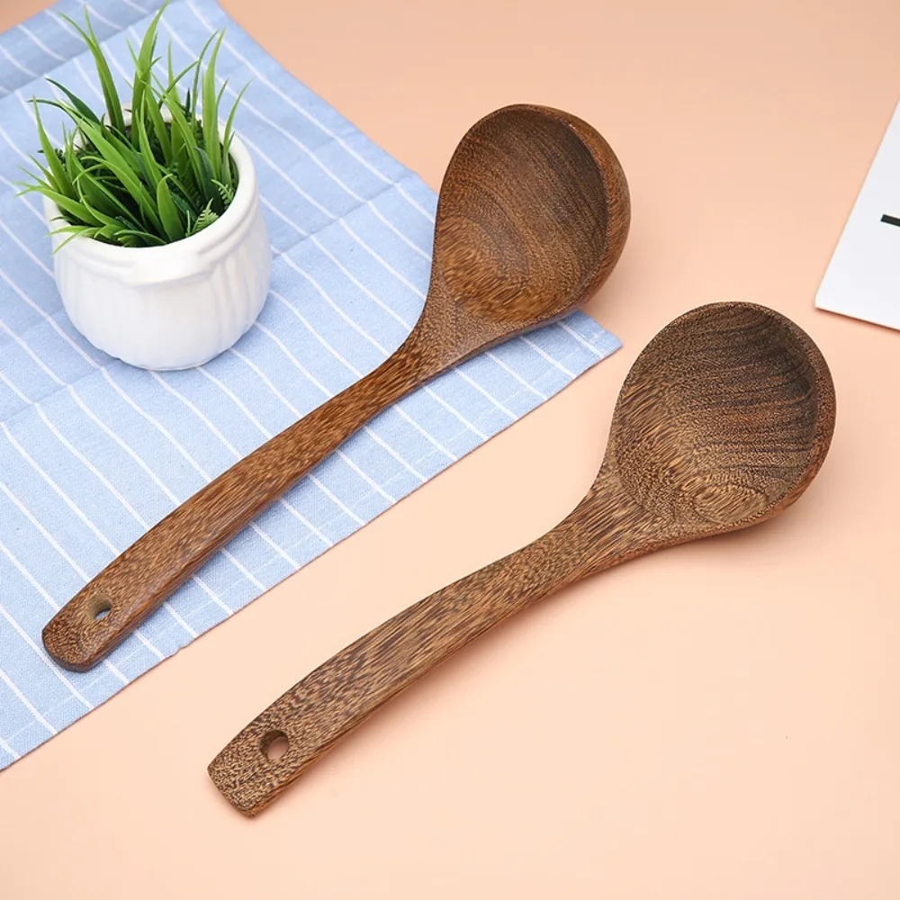 Non-stick Wooden Spatula with Long-handle for Pan Wok, Soup Turner, Rice Cooking, Bakery Utensils, Kitchenware, Natural Wenge