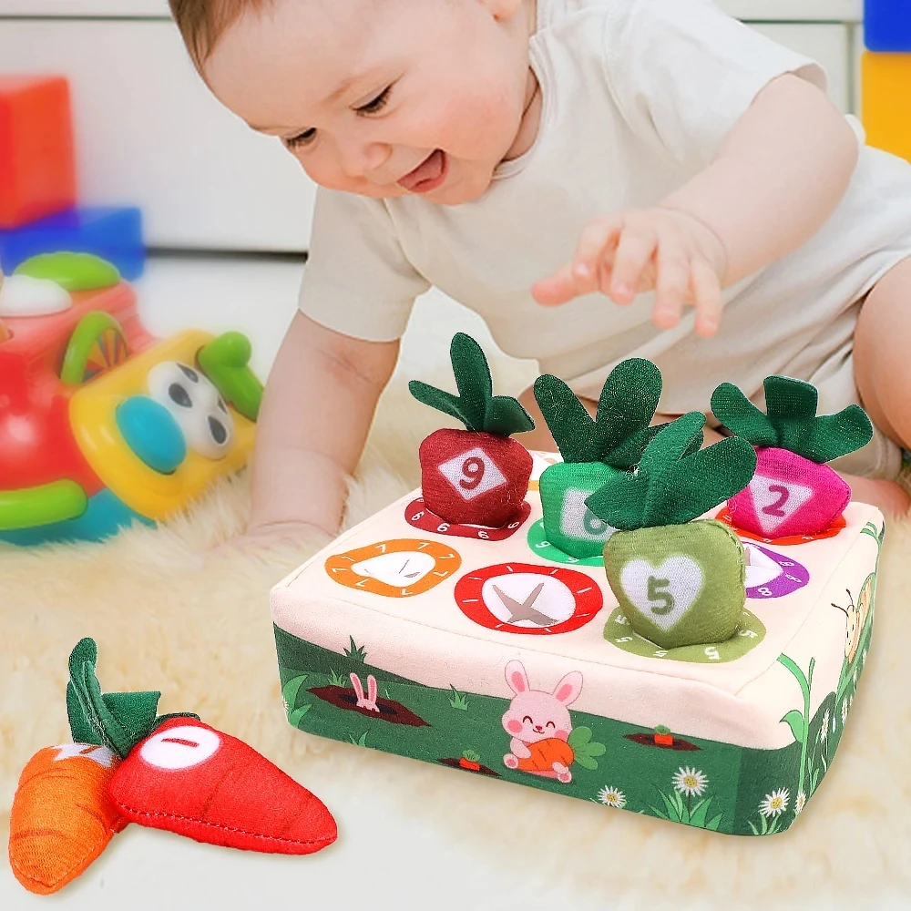 Baby Early Education Learning Montessori Toys Number Shape Color Matching Pull Carrot Plush Toys for Boy Girl Children Gift 2