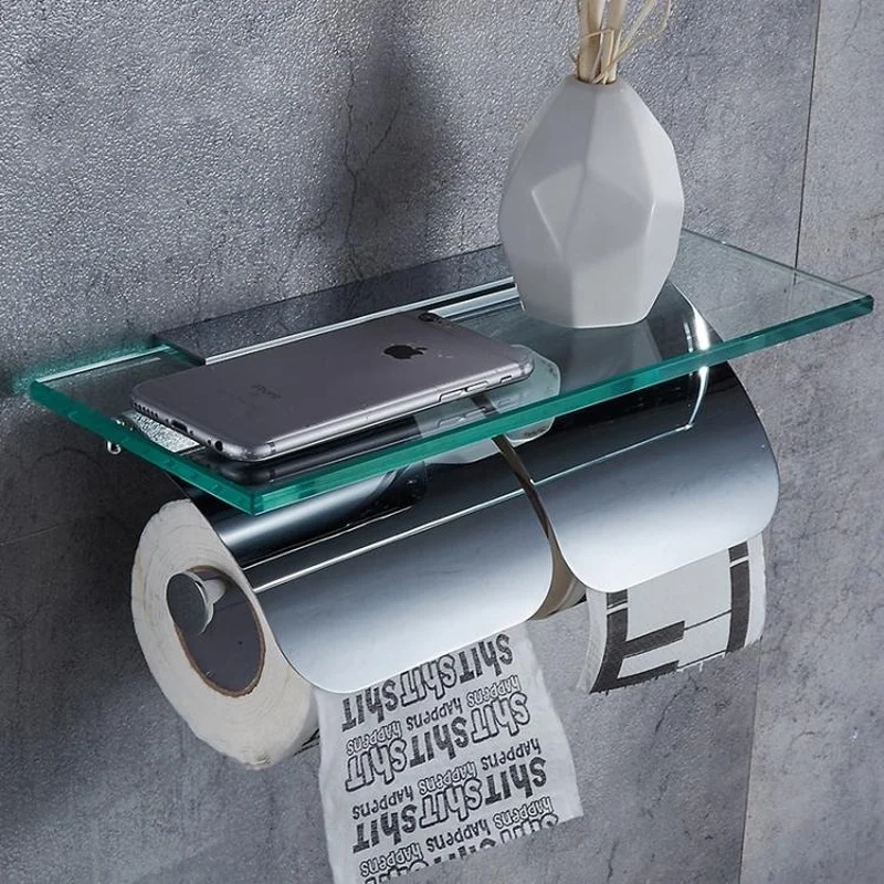 

Toilet Paper Roll Storage Rack Toilet Paper Wall Mounted Glass and Copper Towel Racks Contact Paper