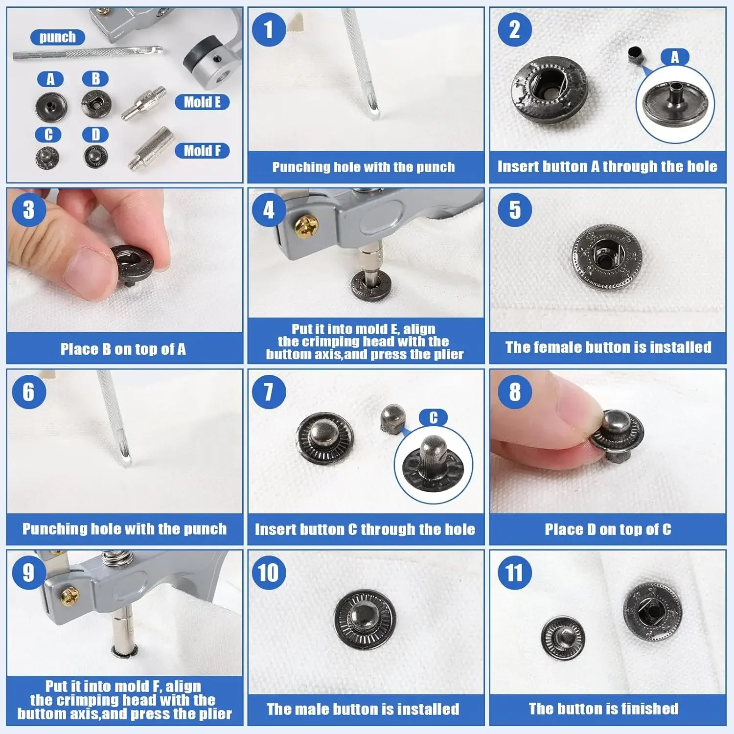 40 Set Metal Snap Button With Plier Tool Sewing Button Thickened Snap Fastener Kit DIY Craft for Installing Sewing Clothes 4