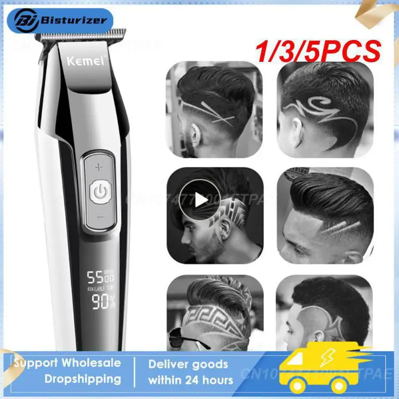 

1/3/5PCS Kemei-5027 Professional Hair Clipper Beard Trimmer for Men Adjustable Speed LED Digital Carving Clippers Electric Razor