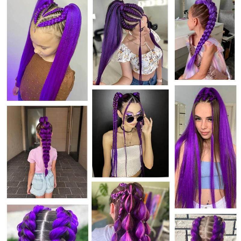 3Pcs Purple Hair Ponytail Extensions Hairpiece Synthetic Wig Straight Ponytail for Braiding Women&Kids Christmas Use Purple Wig