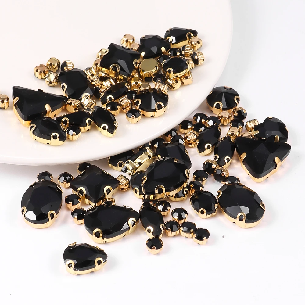 Description Picture 3 of item130pcs/lot Gold Claw Setting Glass Rhinestone Mixed Shape Sew On Crystal Stone Diamond for Wedding Dress Shoes Bags DIY Trim